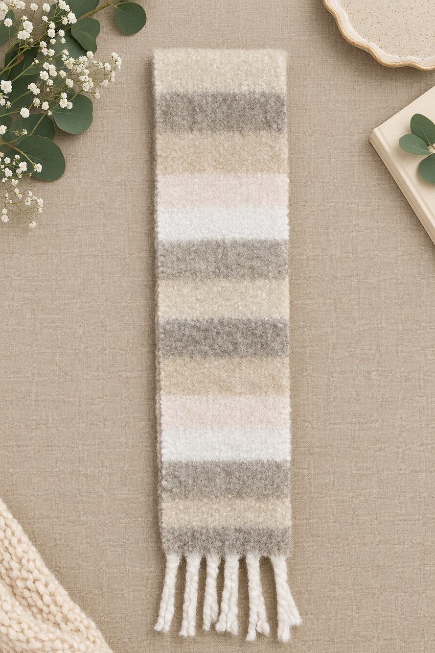 Urban Outfitters Oversized Plaid Scarf Pink Brown Cream Chunky Fringe Scandi
